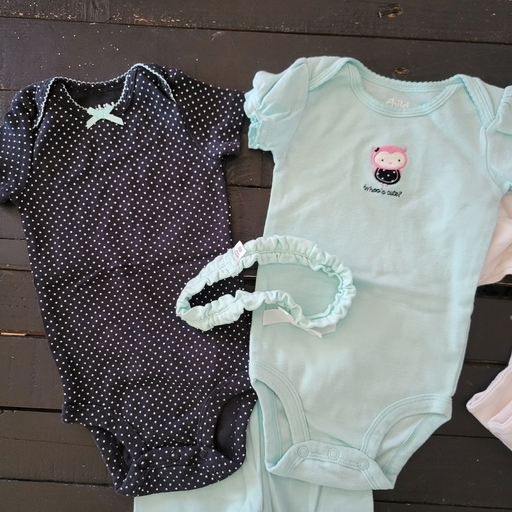 Child of Mine by Carter's 3-6 Months Baby Girl Mix n Match Outfit Blue Black - Picture 2 of 6